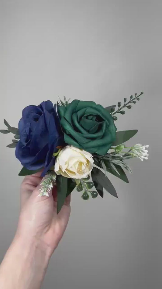Navy Blue Green Cake Decor Wedding Emerald Green Ivory Eucalyptus Cake Flowers Artificial Cake Topper Will Flowers Dark Blue Forest Green