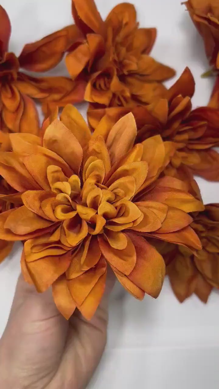 Rust Flower Heads Artiricial Rust Flower Wedding Terracotta Flower Heads 4” Wedding Burnt Orange Artificial Head Dahlia Craft Supplies