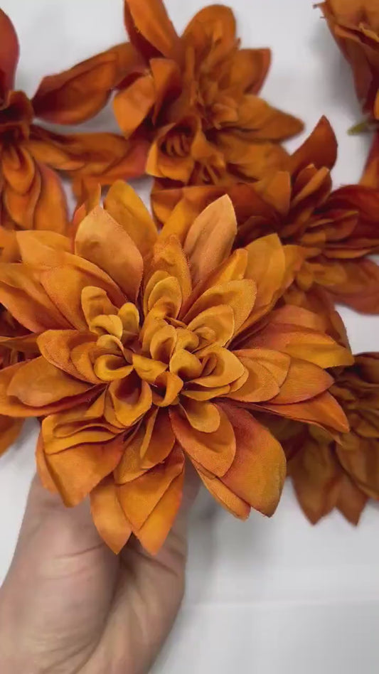 Rust Flower Heads Artiricial Rust Flower Wedding Terracotta Flower Heads 4” Wedding Burnt Orange Artificial Head Dahlia Craft Supplies