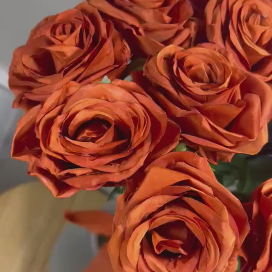 Burnt Orange Artificial Flowers Head Rose Terracotta Rust High Quality Wedding Fake Roses Stem Home Decor Silk Bridal Accessories Decorative