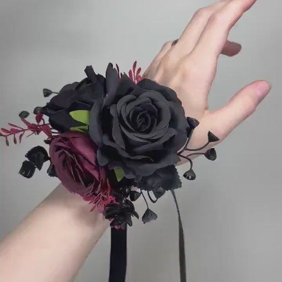 Black Corsage Burgundy Wedding Gothic Wrist Corsage Bridesmaids Corsage Mom Black Burgundy Burgundy Accessories Artificial Flower