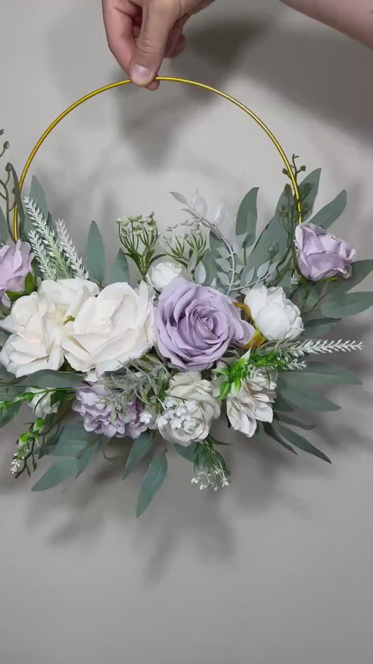 White Hoop Wedding Bridal Lavender Hoop Classic Bridesmaids Ring Wreath Purple Flower Girl Hoop White Lavender Eucalyptus Artificial Flower
