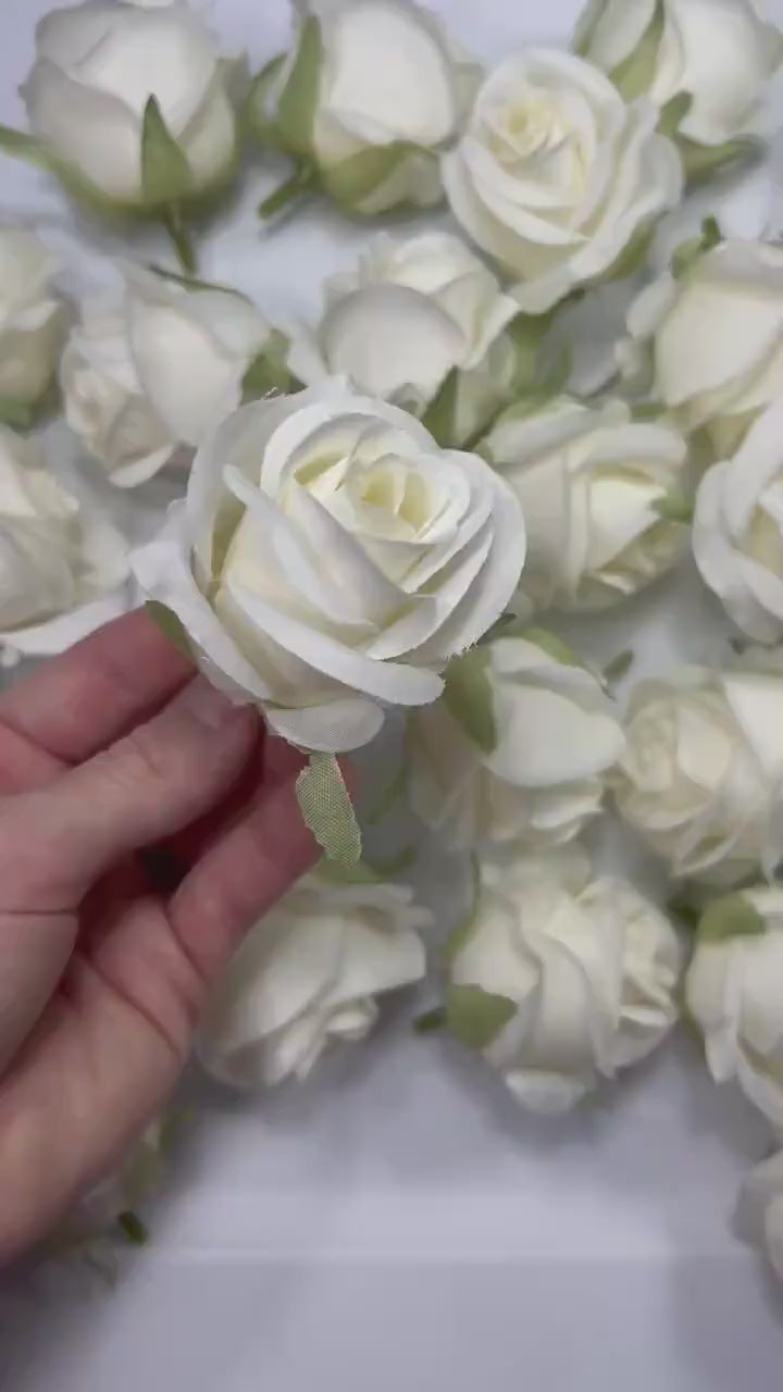 White Flower Head 1.5" Wedding Artificial Rose White Flower Small Wedding Supplies Craft Ivory Artificial Head Rose White DIY Faux Rose