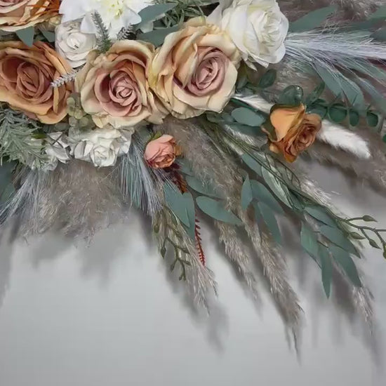 Orange Arch Arrangement Boho Terracotta Burnt Orange White Arch Aisle Arrangement Ivory Arbor Pampas Grass Eucalyptus Artficial Flower