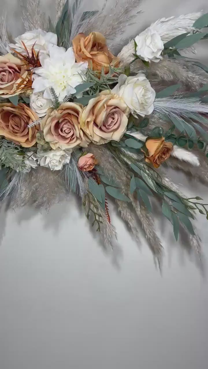 Orange Arch Arrangement Boho Terracotta Burnt Orange White Arch Aisle Arrangement Ivory Arbor Pampas Grass Eucalyptus Artficial Flower