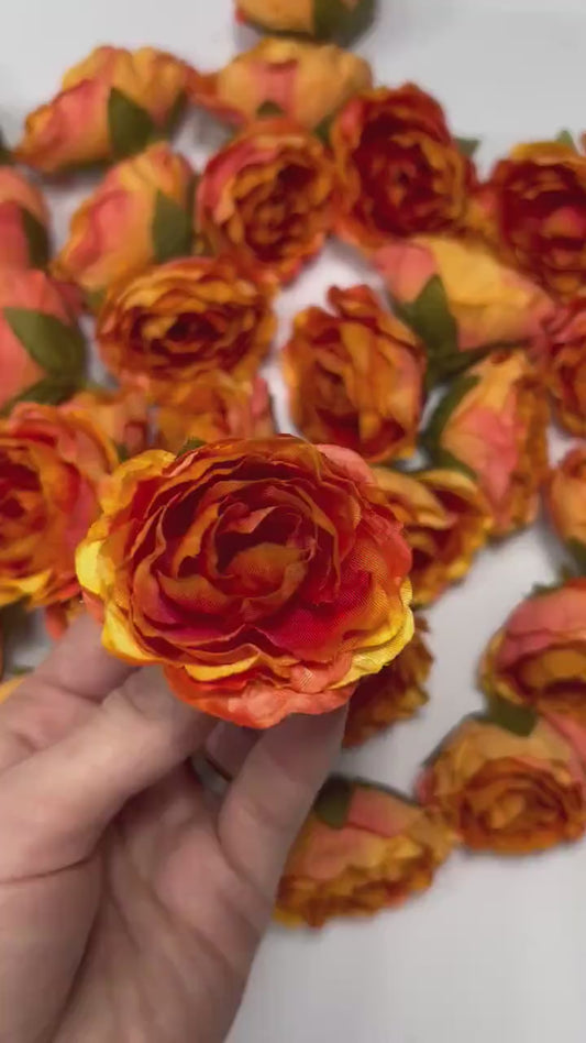 Orange Flower Heads Artificial Wedding Burnt Orange Flowers 2” Peony Flower Head Terracotta Wedding Supplies Craft Head Rose Orange