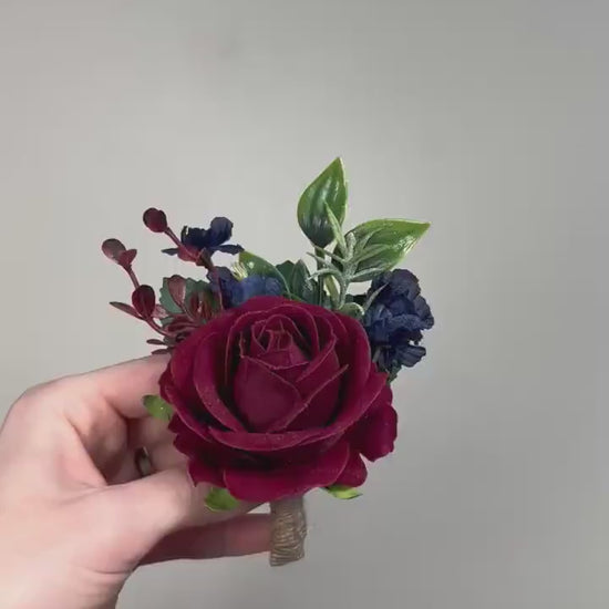 Burgundy Navy Blue Boutonniere Wedding Groom Boutonniere Burgundy Dark Blue Groomsmen Boutonnière Prom Navy Blue Maroon Artificial Flowers