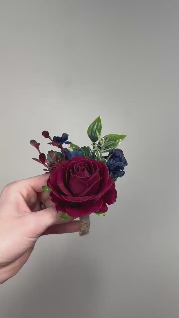 Burgundy Navy Blue Boutonniere Wedding Groom Boutonniere Burgundy Dark Blue Groomsmen Boutonnière Prom Navy Blue Maroon Artificial Flowers