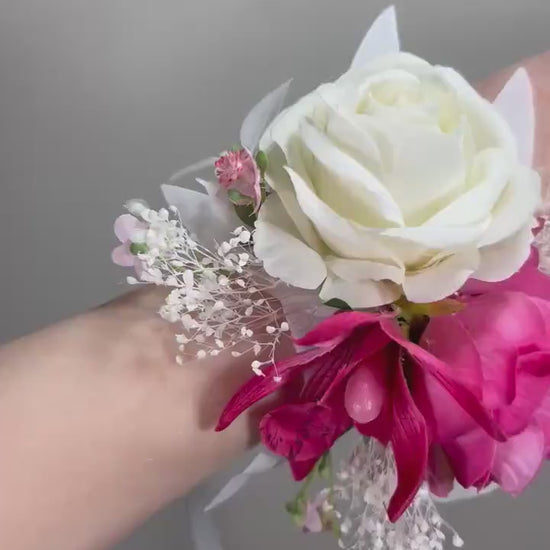 Pink Corsage Wedding Groom White Corsage Mom Corsage Fuchsia Corsage Hot Pink Corsage Orchid  Ivory Artificial Flower