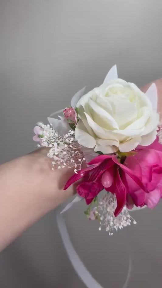 Pink Corsage Wedding Groom White Corsage Mom Corsage Fuchsia Corsage Hot Pink Corsage Orchid  Ivory Artificial Flower