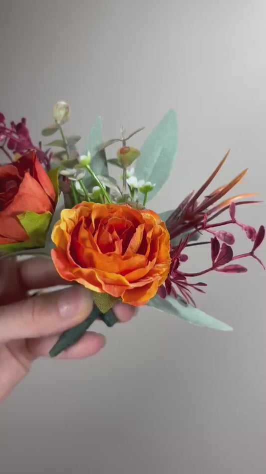 Terracotta Boutonniere Wedding Groom Burnt Orange Boutonnière Terracotta Groomsmen  Boutonniere Rust Orange Groom Artificial Flowers