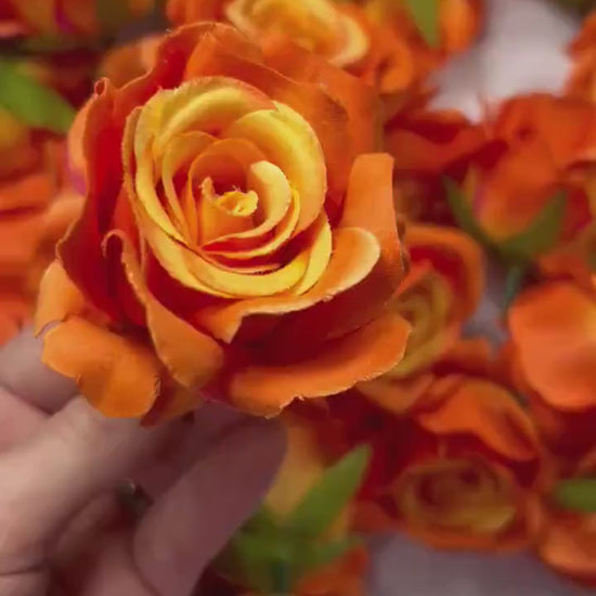 Burnt Orange Rose Heads Wedding Artificial Sunset Orange Rose Small Terracotta Wedding DIY Craft Supplies Rose Head Marigold Home Decor