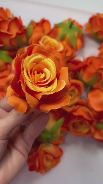Burnt Orange Rose Heads Wedding Artificial Sunset Orange Rose Small Terracotta Wedding DIY Craft Supplies Rose Head Marigold Home Decor