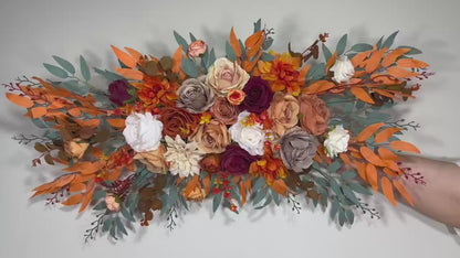 Wedding Terracotta Arch Arrangement Ivory Burgundy Arch Aisle Arrangement Terracotta Decor Rust Burnt Orange Artificial Flowers Eucalyptus