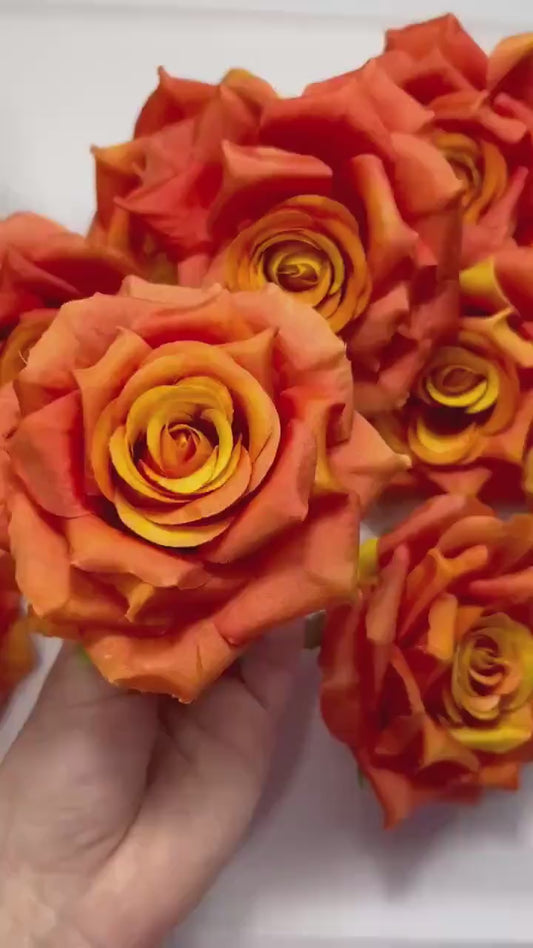 Burnt Orange Flower Head Artificial Rose Terracotta Flower Wedding Marigold Artificial Head Rose DIY Sunset Orange Craft Wedding Supplies