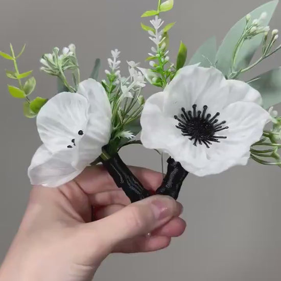 Anemone Boutonniere Groom White Anemone Boutonnières Groomsmen White Boutonniere Anemone Groom Ivory Artificial Flowers Sage Greenery