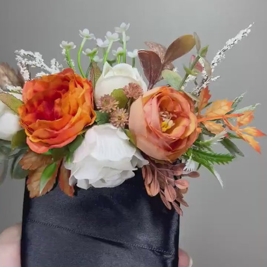 Orange Pocket Boutonniere Terracotta Groom Boutonnière Square Groomsmen Rust White Burnt Orange Ivory Boutonniere Fall Artificial Flowers