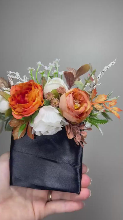 Orange Pocket Boutonniere Terracotta Groom Boutonnière Square Groomsmen Rust White Burnt Orange Ivory Boutonniere Fall Artificial Flowers