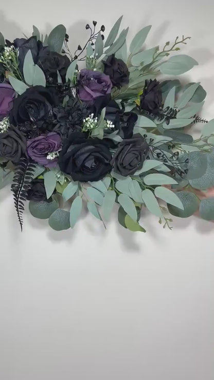 Black Arch Arrangement Wedding Purple Arch Aisle Arrangement Black Halloween Decor Gothic Black Artificial Flowers Eucalyptus Sage