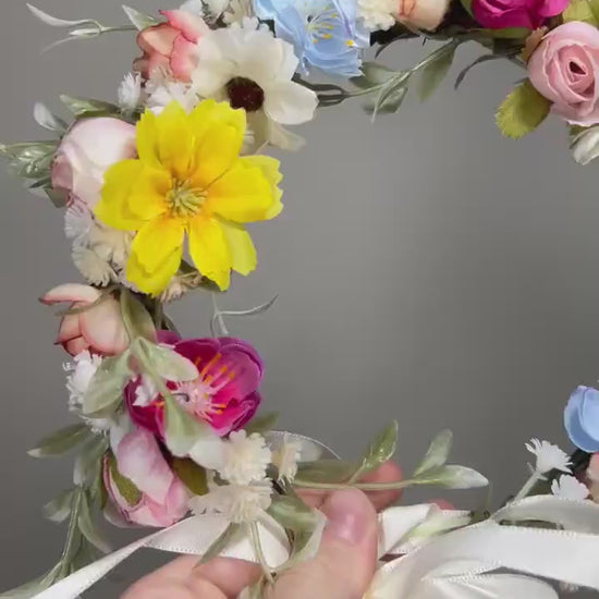 Wedding Flower Crown Multicolor Wedding Bridal Floral Headband Pink Adult Crown Decor Wreath Bridal Crown Rainbow Children Ivory Hair