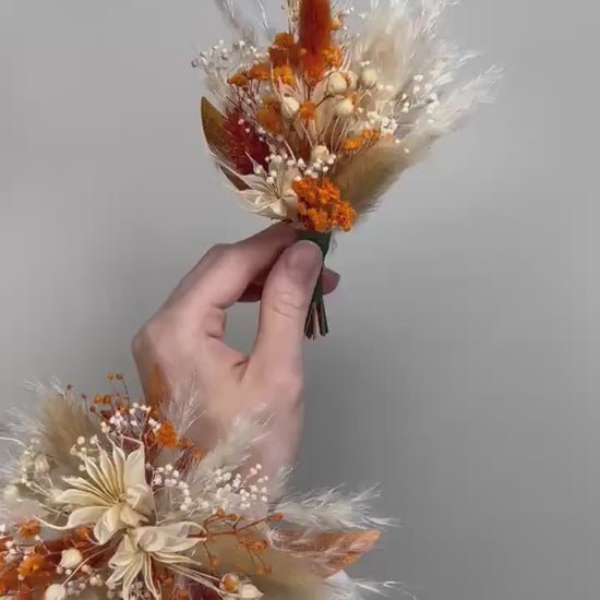 Terracotta Corsage Wedding Burnt Orange Boho Wrist Corsage Bridesmaids Baby Breath Terracotta Mom Corsage Pampas Grass Artificial Flowers