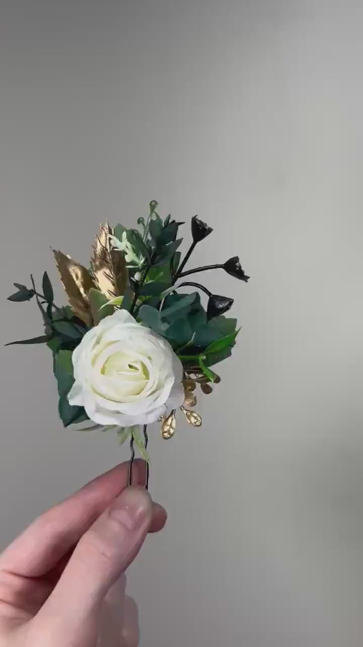 Emerald Green Hair Pin White Wedding Gold Flower Girl Headpiece Floral Ivory Hair Pin  Accessories Hair Pin Hunter Green Artificial Flowers