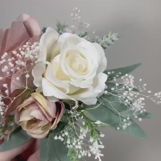 Dusty Rose Cake Decor Wedding Dusty Rose Flower Cake Arrangement White Dusty Rose Cake Decoration Pink White Cake Topper Flower Dusty Rose