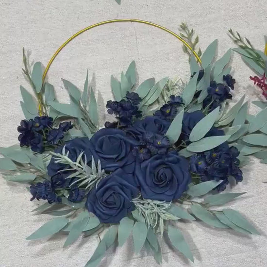 Wedding Hoop Burgundy Navy Blue Hoop Bridesmaids Ring Wreath Hunter Green Forest Flower Girl Hoop Gold Eucalyptus Artificial Flower