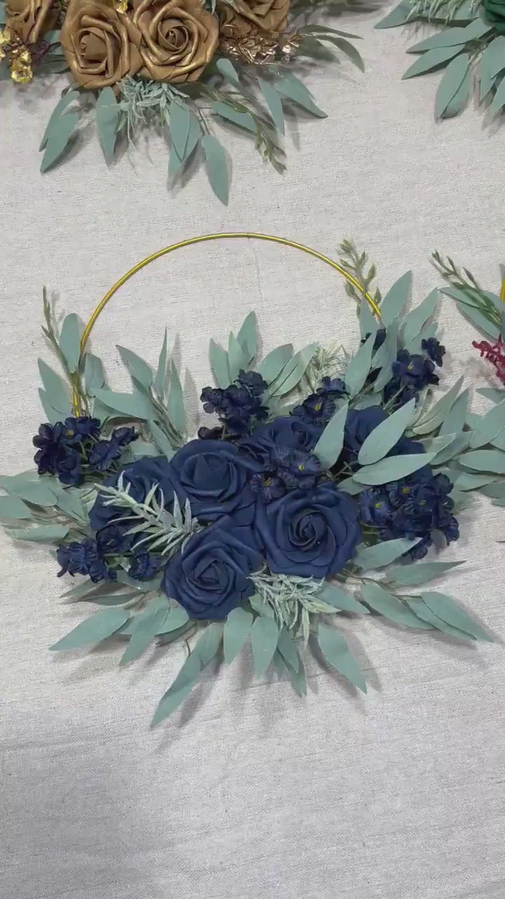 Wedding Hoop Burgundy Navy Blue Hoop Bridesmaids Ring Wreath Hunter Green Forest Flower Girl Hoop Gold Eucalyptus Artificial Flower