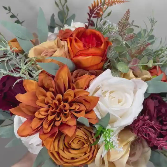 Orange Bouquet Wedding Terracotta Bridal Bouquet White Burnt Orange Bridesmaids Bouquet Burgundy Rust Ivory Bouquet Fall Sage