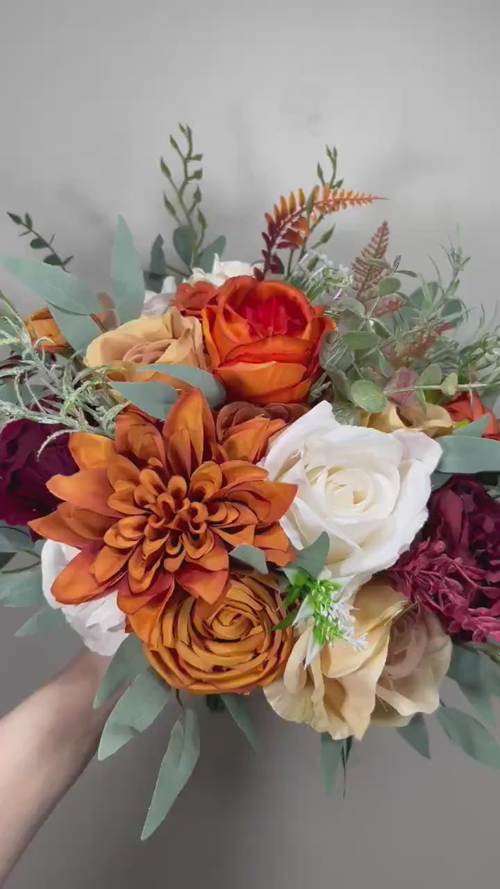 Orange Bouquet Wedding Terracotta Bridal Bouquet White Burnt Orange Bridesmaids Bouquet Burgundy Rust Ivory Bouquet Fall Sage