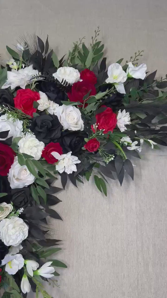 Black Red Arch Arrangement Wedding White Black Red Coner Arrangement Arch Gothic Black Arbor Arrangement Eucalyptus Artificial Flowers