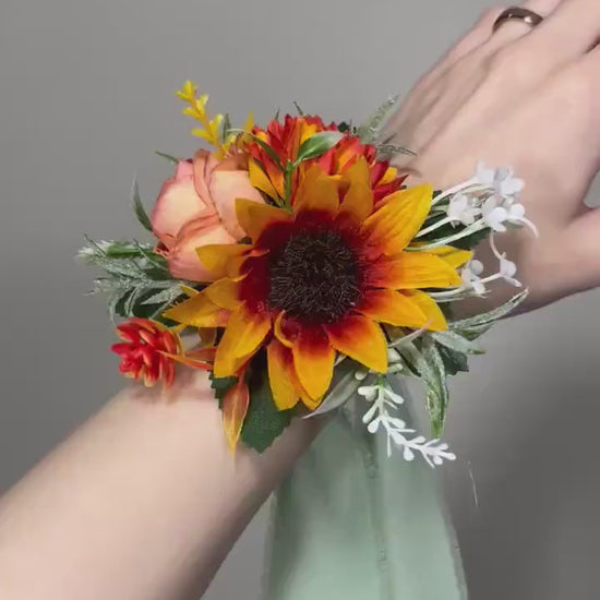 Sunflower Corsage Wedding Wrist Corsage Sunflower Bridesmaids Corsage Burnt Orange Corsage Terracotta Sunflower Artifitical Flower