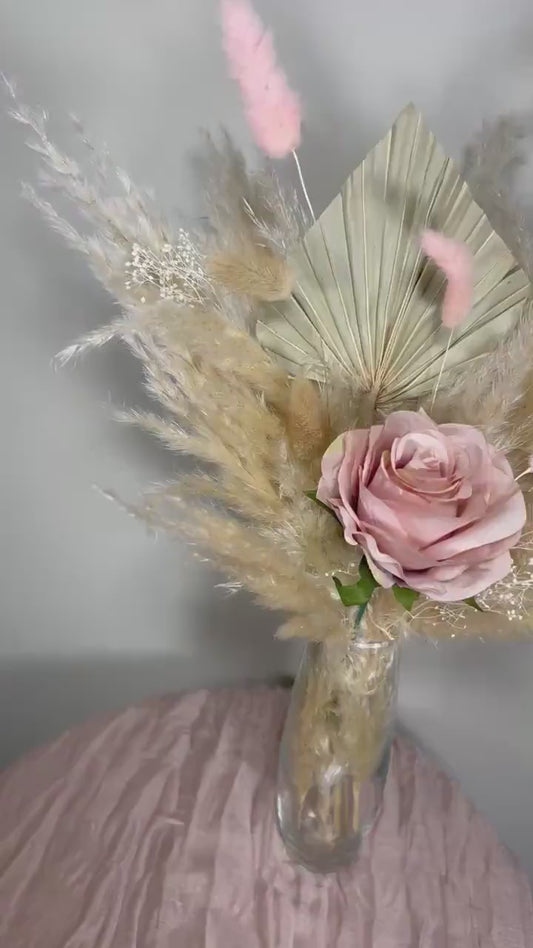 Wedding Centerpiece White Boho Table Décor Terracotta Anemone Burgundy Centerpiece Dusty Rose Navy Blue Palm Leaf Pampas Grass Handmade