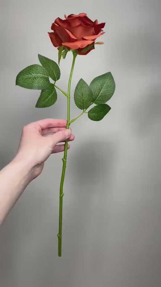 Burnt Orange Artificial Flowers Head Rose Terracotta Rust High Quality Wedding Fake Roses Stem Home Decor Silk Bridal Accessories Decorative