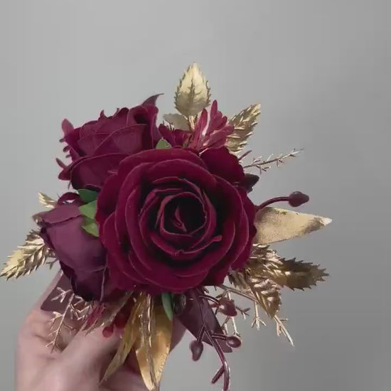 Burgundy Cake Decor Wedding Gold Wine Red Cake Flowers Artificial Burgundy Cake Arrangements Gold Maroon Cake Flower Topper Silk Flower