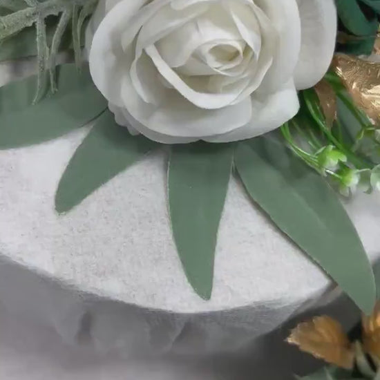 Emerald Green Cake Decoration Wedding Emerald Green White Gold Flower Cake Topper Hunter Green Cake Arrangements Flower White Artificial