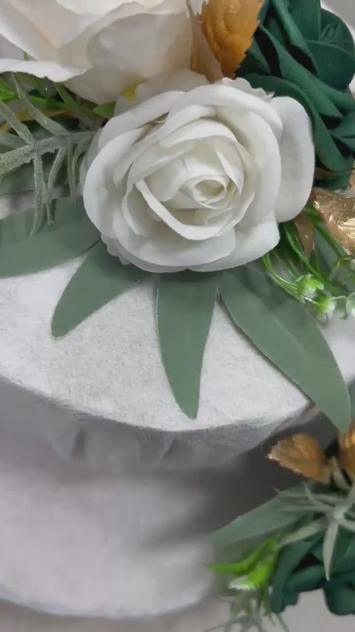 Emerald Green Cake Decoration Wedding Emerald Green White Gold Flower Cake Topper Hunter Green Cake Arrangements Flower White Artificial