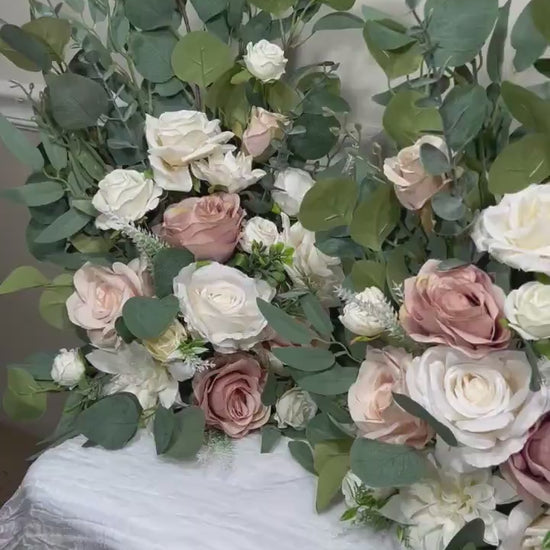 Wedding Aisle Marker Flower Floor Arrangement Whiskey Barrel Décor Pink White Dusty Rose Ground Arch