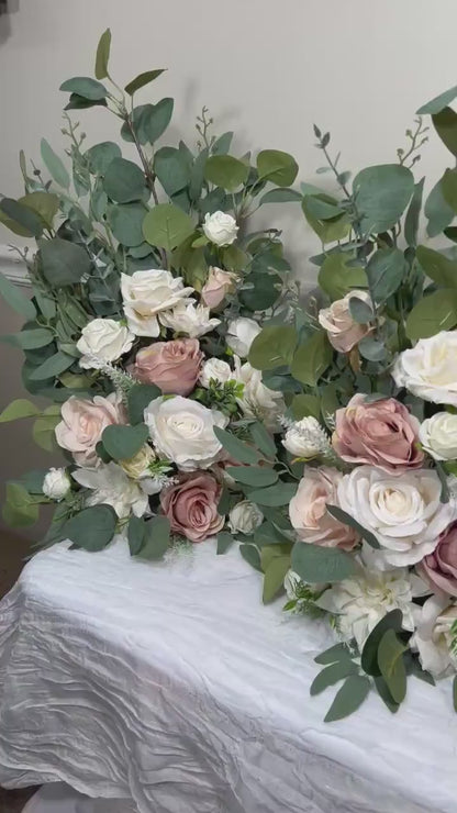 Wedding Aisle Marker Flower Floor Arrangement Whiskey Barrel Décor Pink White Dusty Rose Ground Arch