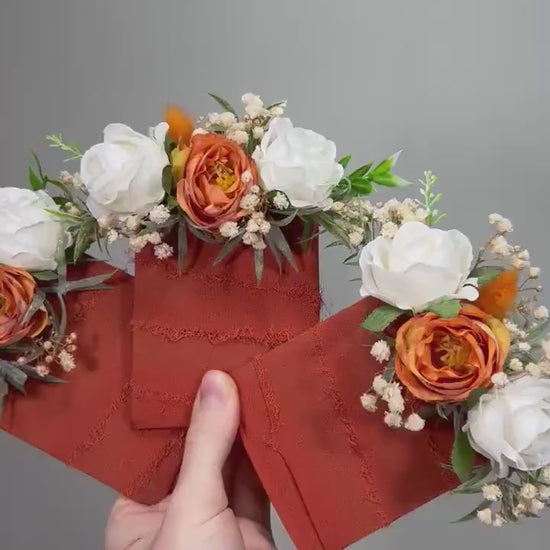 Terracotta Pocket Boutonniere Wedding Groom Burnt Orange Boutonnière Square Groomsmen White Rust Ivory Pocket Boutonniere Artificial Flowers