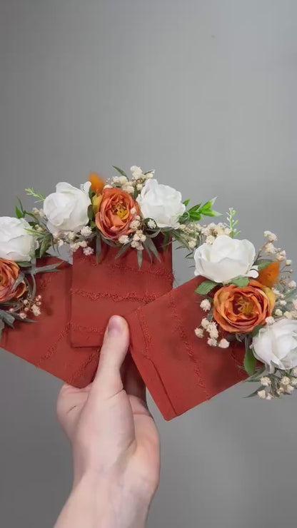 Terracotta Pocket Boutonniere Wedding Groom Burnt Orange Boutonnière Square Groomsmen White Rust Ivory Pocket Boutonniere Artificial Flowers