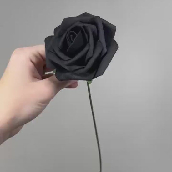 Black Flower Head Wedding Decor Black Small  Artiticial Flower Rose Wedding DIY Craft Supplies Wedding Black Flower Head Black Foam