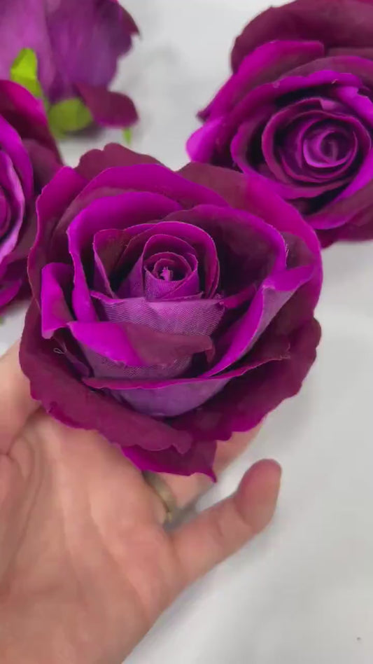 Purple Rose Heads Wedding Artificial Purple 3” Magenta Flower Head Heads Dark Purple Craft Supplies Wedding Magenta Roses Head Home Decor