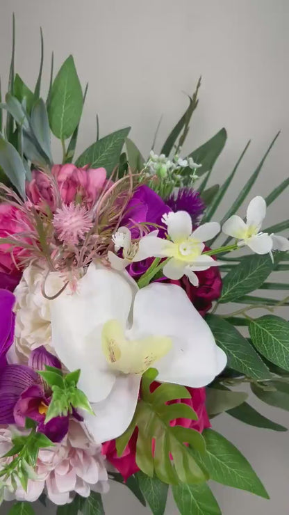 Wedding Bouquet Tropical Fuchsia Orchid Bridesmaids Bouquet Hot Pink Fuchsia Flower Viva Magenta Artificial Flower Faux Pink Tropical White