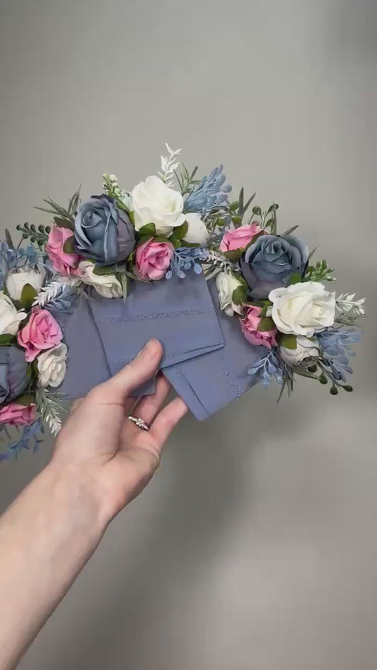 Dusty Blue Blush Pocket Boutonnière Wedding Blue Dusty Rose Pocket Boutonniere Groom Pink Groomsmen Square Boutonniere White Dusty Blue Pink