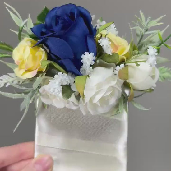 White Pocket Boutonniere Wedding Royal Blue Groom White Yellow Boutonnières Groomsmen Square Boutonnière Pocket Blue Artificial Flower