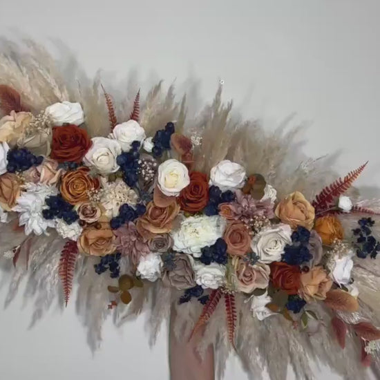 Wedding Terracotta Arch Arrangement Navy Blue Boho Burnt Orange Cinnamon Brown Rust  Aisle Arrangement Swag Pampas Grass Decor Wall Fall