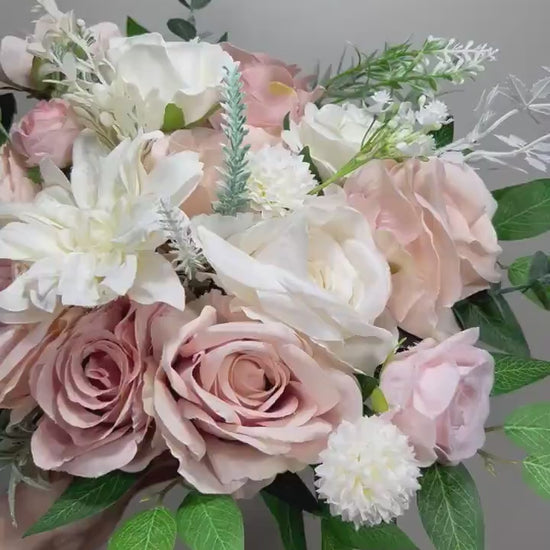 Pink Bouquet Bridal White Bouquet Dusty Rose Blush Bridesmaids Bouquet Pink Spring Summer Dandelion Greenery Artificial Flower