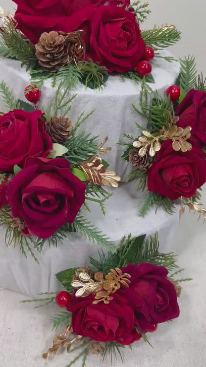 Cake Decoration Christmas Red Wedding Cake Topper Red Flower Decor Wedding Cake Arrangements Red Cake Decoration Winter Tree Pine Cone